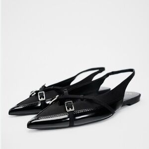 SLINGBACK BUCKLED FLAT SHOES